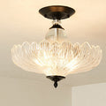 Black/Gold 3 Lights Ceiling Mount Traditional Crystal Scalloped Semi Flush Light for Dining Room, 12"/16" Wide