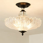Black/Gold 3 Lights Ceiling Mount Traditional Crystal Scalloped Semi Flush Light for Dining Room, 12"/16" Wide