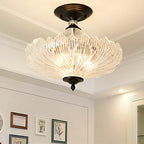 Black/Gold 3 Lights Ceiling Mount Traditional Crystal Scalloped Semi Flush Light for Dining Room, 12"/16" Wide