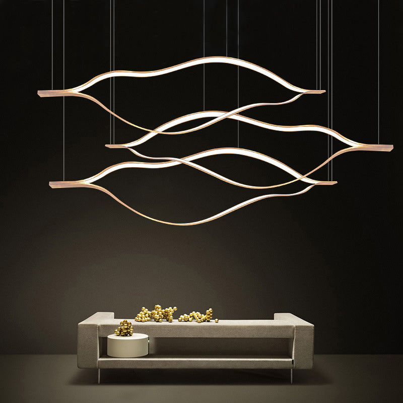 Modern Waving Chandelier Light Fixture Metal Hanging Pendant Lights for Living Room