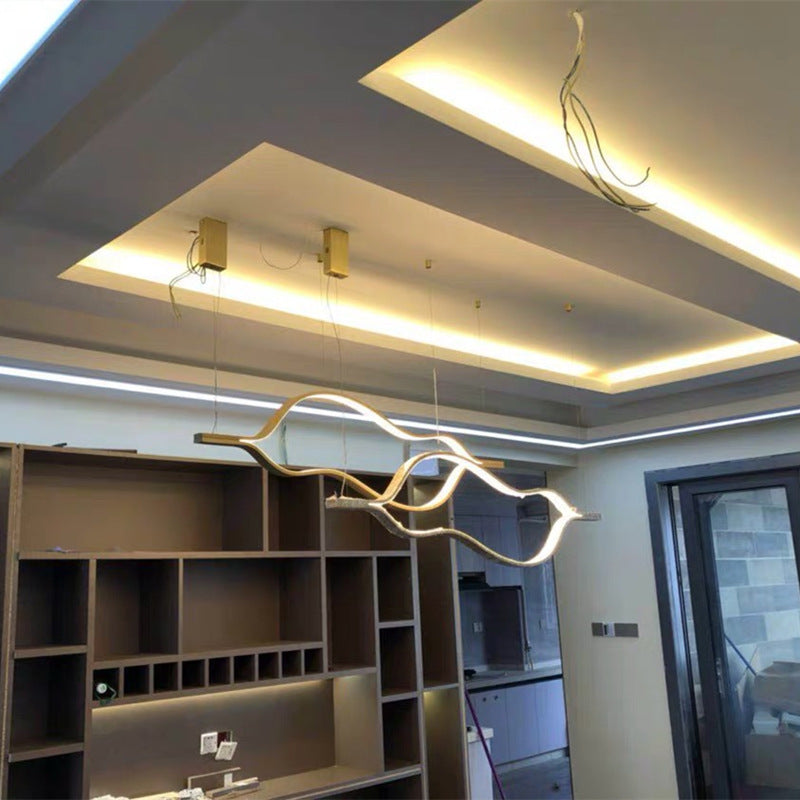 Modern Waving Chandelier Light Fixture Metal Hanging Pendant Lights for Living Room