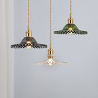 Vintage Industrial Scalloped Edge Pendant Light 1 Light Glass Hanging Light for Living Room