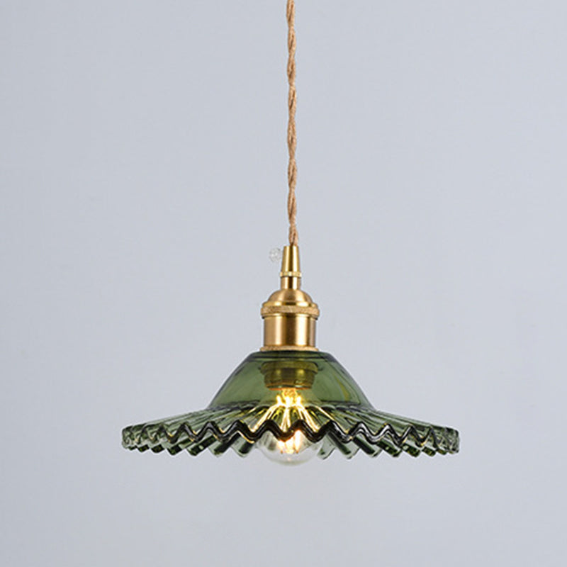 Vintage Industrial Scalloped Edge Pendant Light 1 Light Glass Hanging Light for Living Room