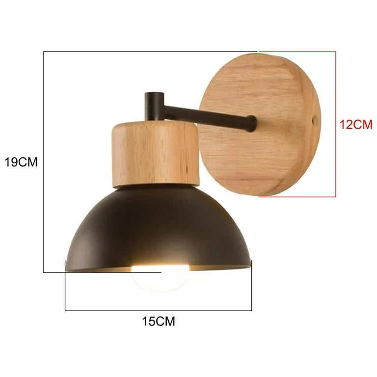 Nordic Wood Iron Shade Japandi Wall Light