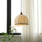 Tally Wood Japandi Linen Pendant Light