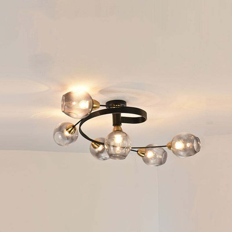 Valentina Flush Mount Ceiling Light, Glass, Black/Gold, Dining Room