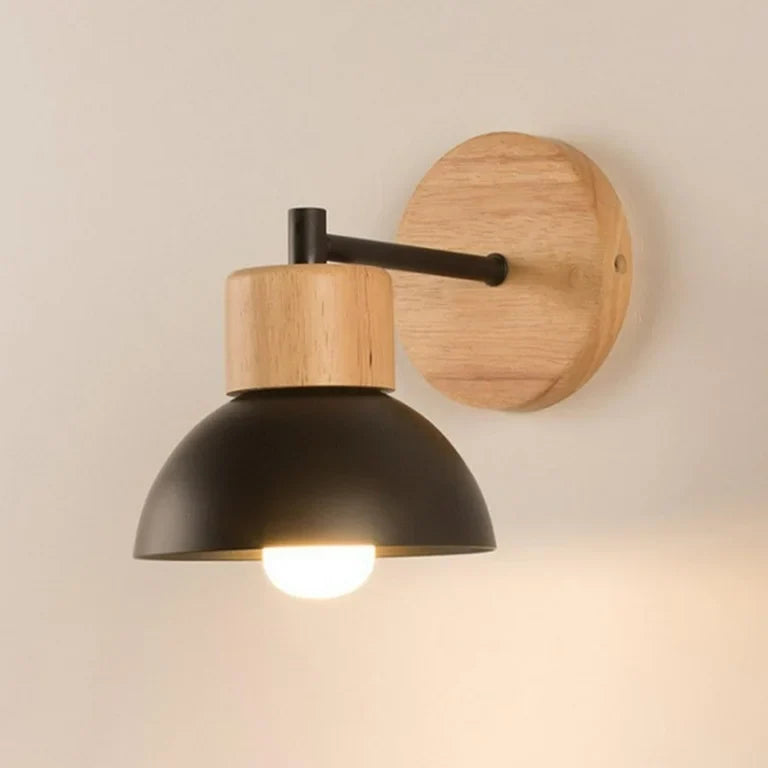 Nordic Wood Iron Shade Japandi Wall Light