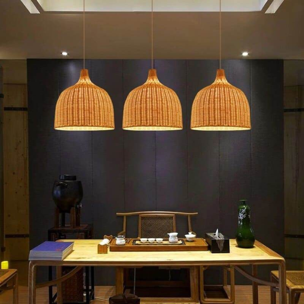 Braided Shine Natural Rattan Japandi Pendant Light
