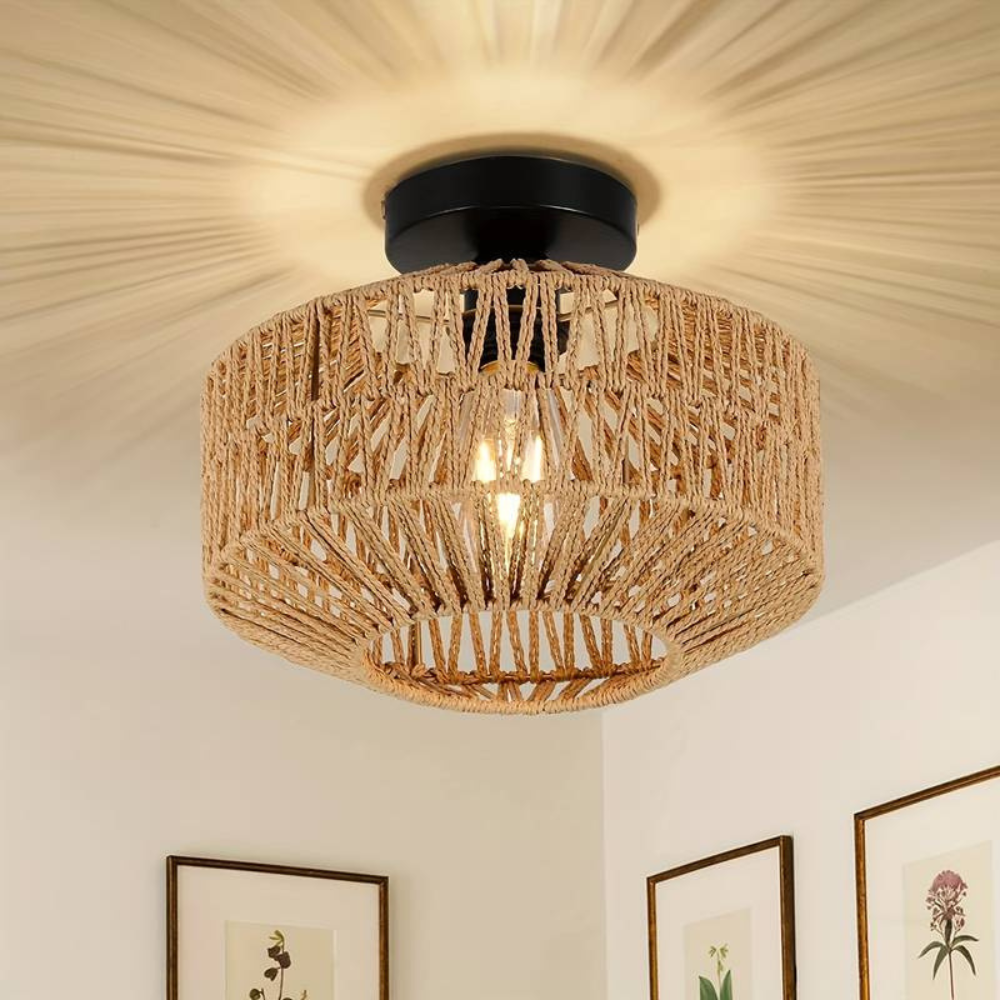 Woven Lantern Boho Radiance Rattan Ceiling Light