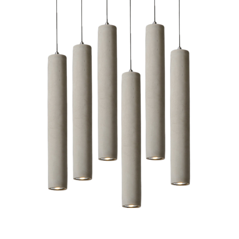 Concrete Cylinder Pendant Light Modernist Style 1 Light Living Room Hanging Light Fixture with Adjustable Cord in Grey