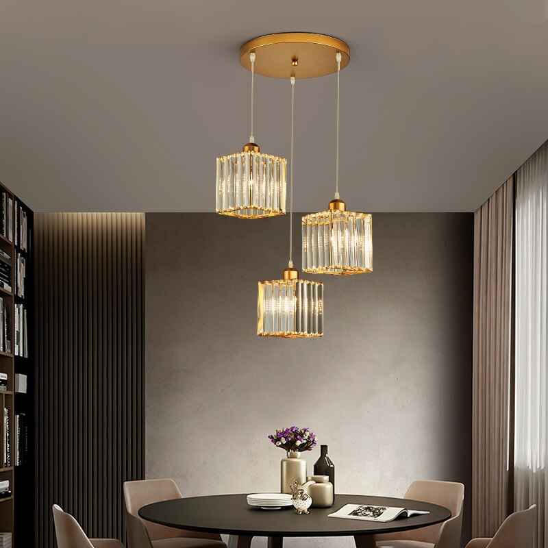 Vina Nordic Round/Square Suspension. Metal/Glass. Black/Gold. Living Room/Bar