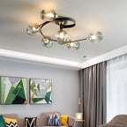 Valentina Flush Mount Ceiling Light, Glass, Black/Gold, Dining Room