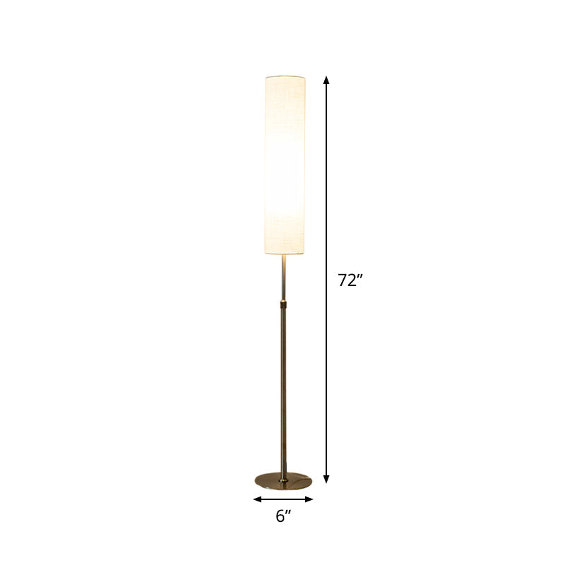 Cylinder Living Room Floor Reading Light Fabric 1-Light Minimalist Floor Stand Lamp in White