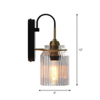Clear Prismatic Glass Can Shape Sconce Farmhouse 1 Bulb Bedside Wall Mount Light in Black