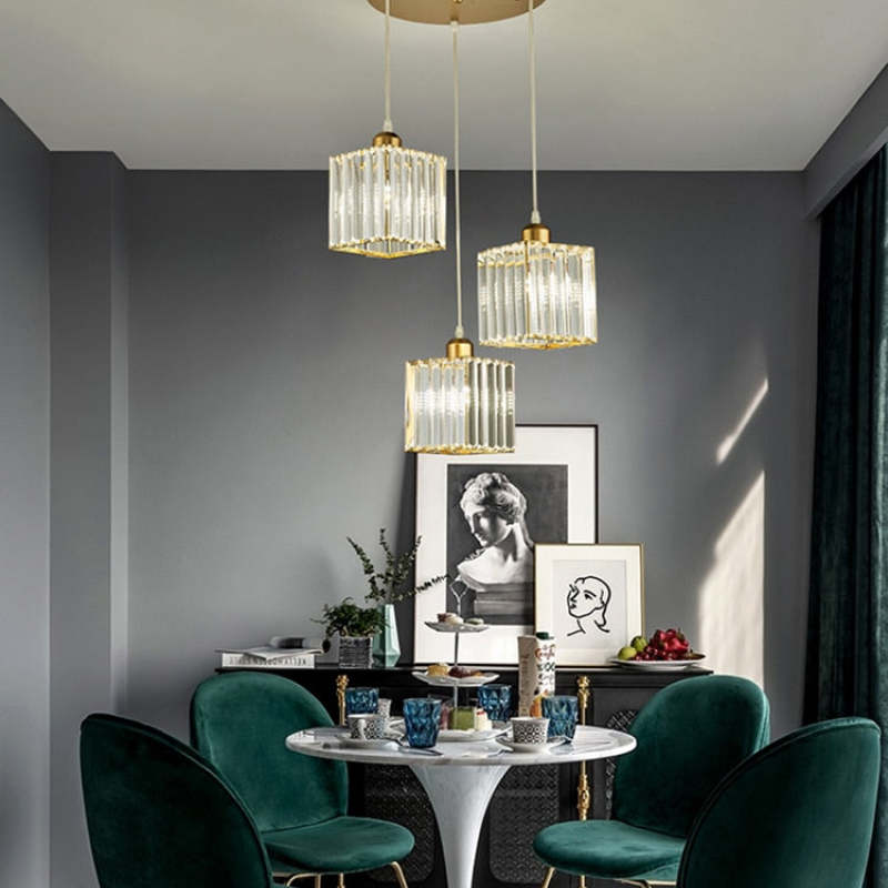 Vina Nordic Round/Square Suspension. Metal/Glass. Black/Gold. Living Room/Bar