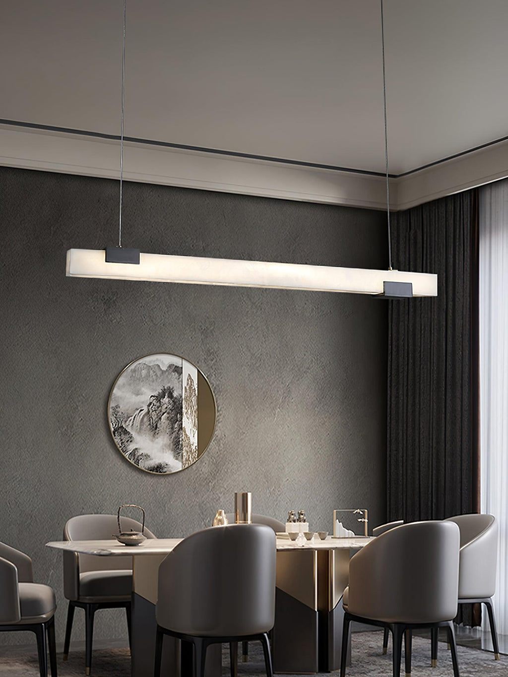 Kaelen Minimalist Alabaster Linear Pendant Light