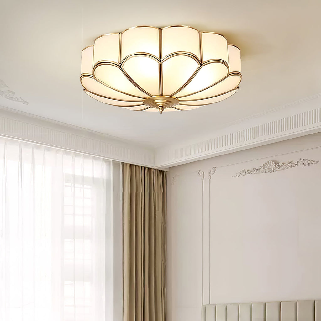 Ulira Ceiling Light in Flower Shape with Frosted Glass and Brass