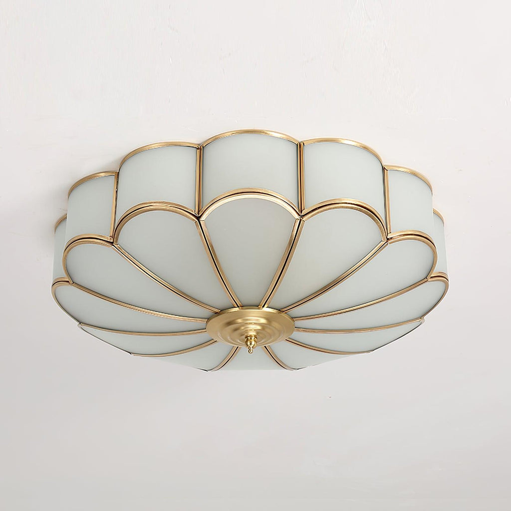 Ulira Ceiling Light in Flower Shape with Frosted Glass and Brass