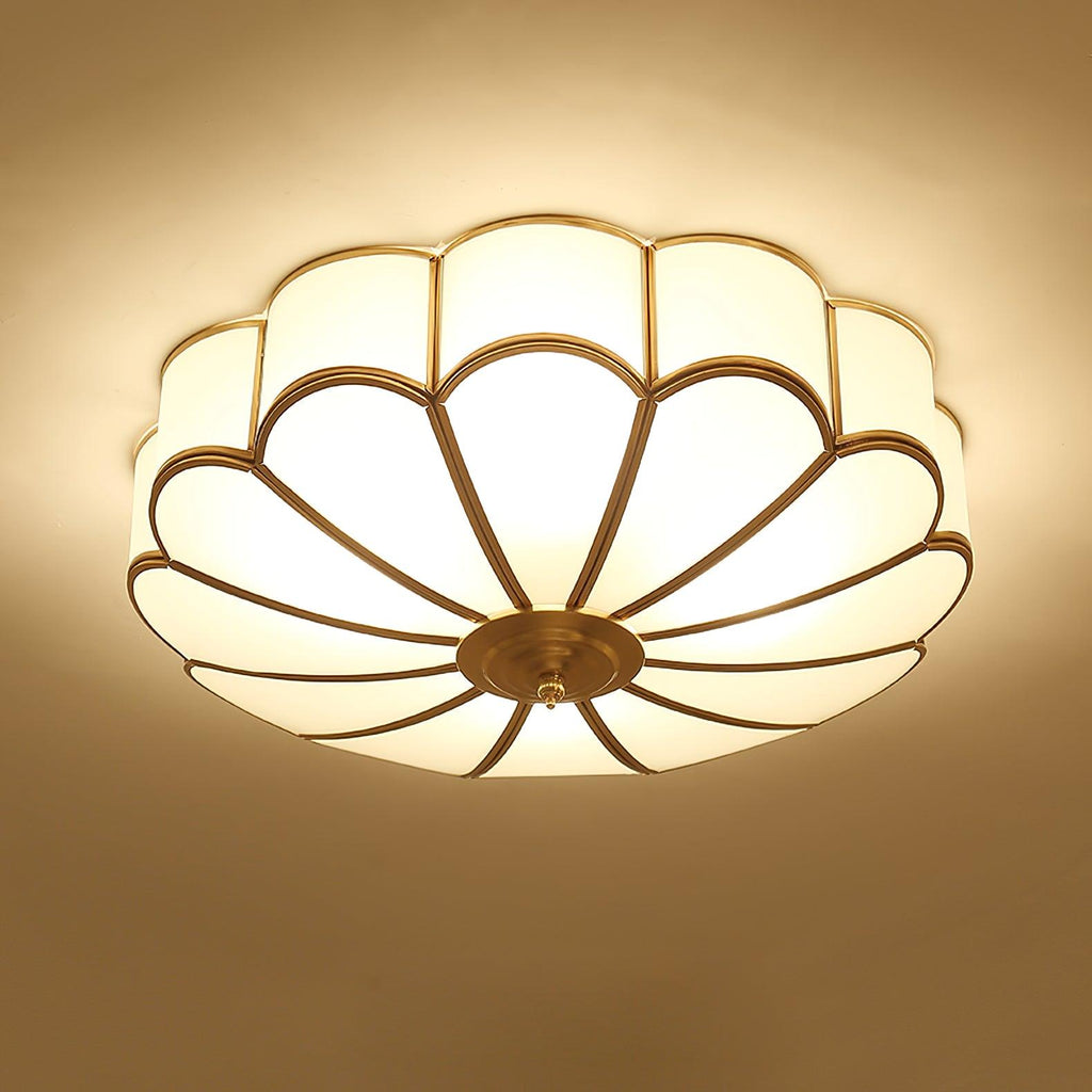 Ulira Ceiling Light in Flower Shape with Frosted Glass and Brass