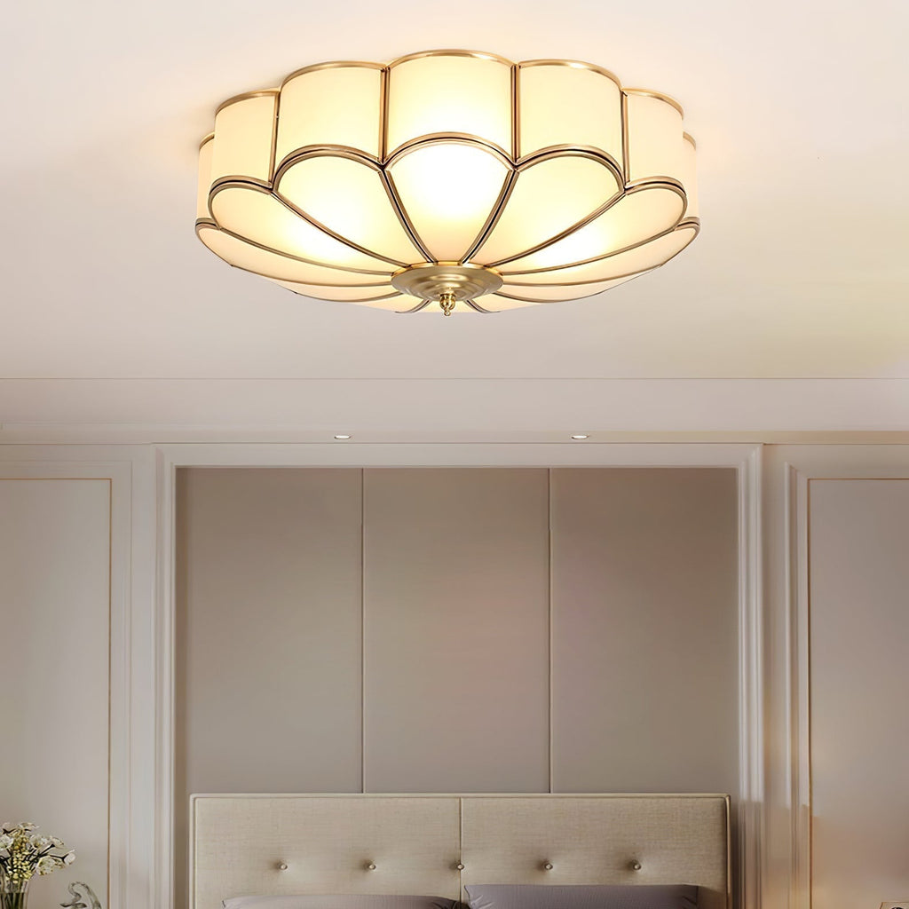 Ulira Ceiling Light in Flower Shape with Frosted Glass and Brass