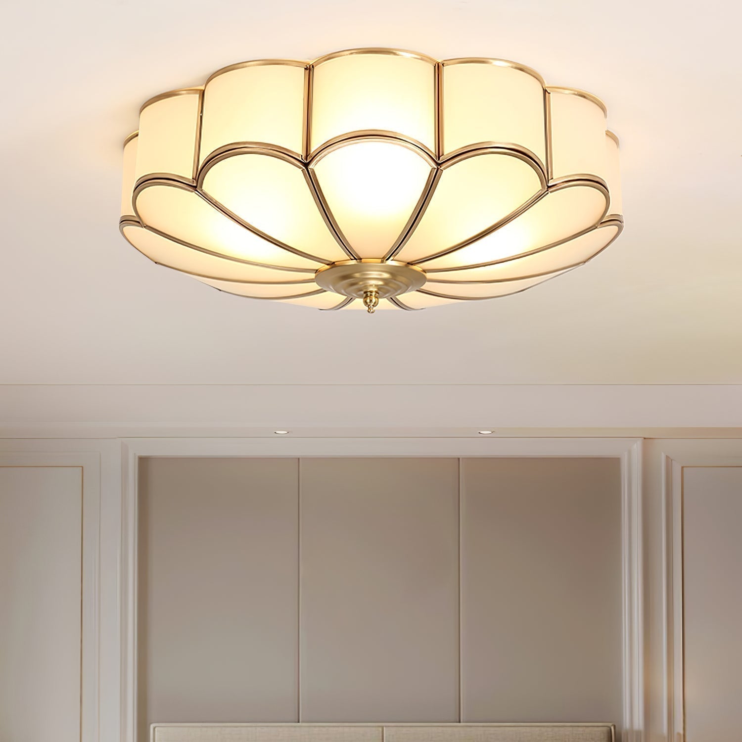 Ulira Ceiling Light in Flower Shape with Frosted Glass and Brass