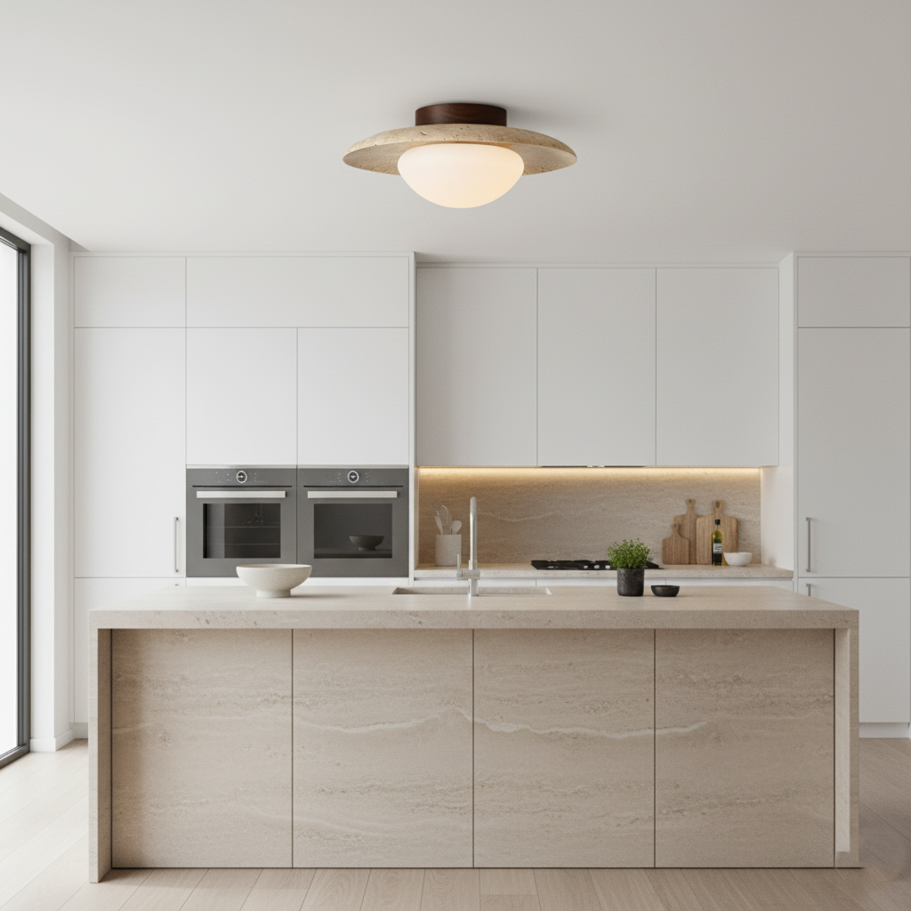 Natural Nordic Minimalist Travertine Ceiling Light