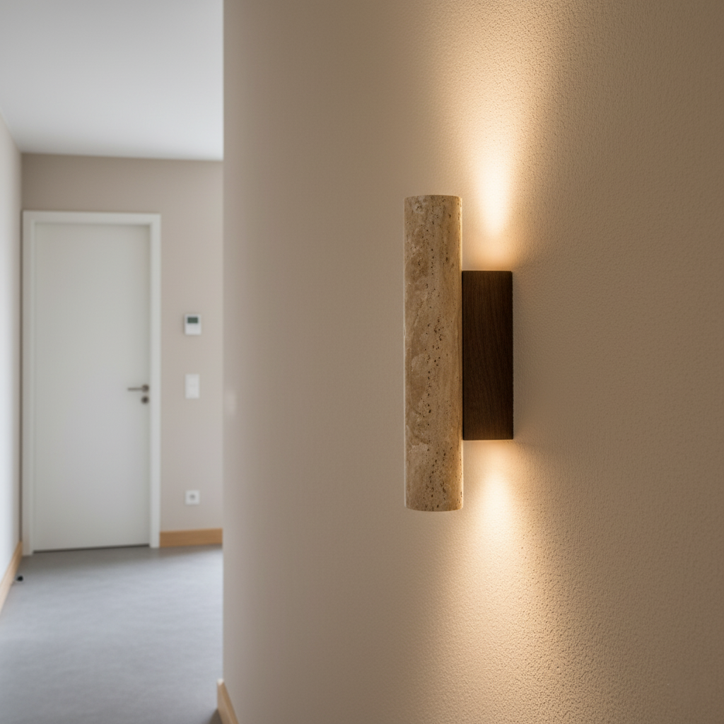 Japandi Tube Travertine Stone Minimalist Wall Light