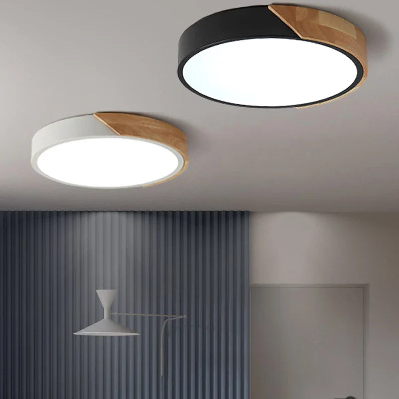 Modern Round LED Ceiling Lamp with Wooden Accent