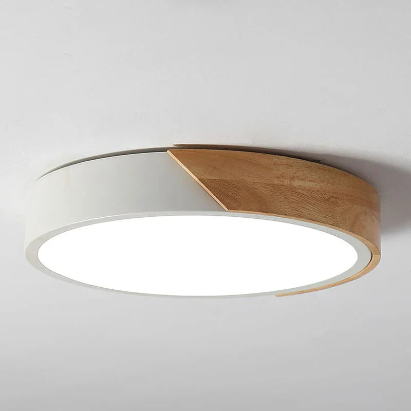 Modern Round LED Ceiling Lamp with Wooden Accent