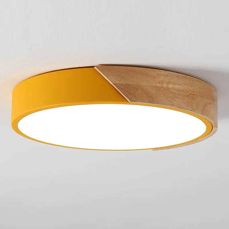 Modern Round LED Ceiling Lamp with Wooden Accent