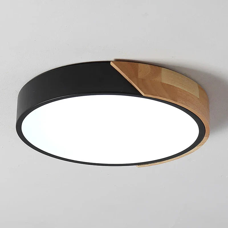 Modern Round LED Ceiling Lamp with Wooden Accent