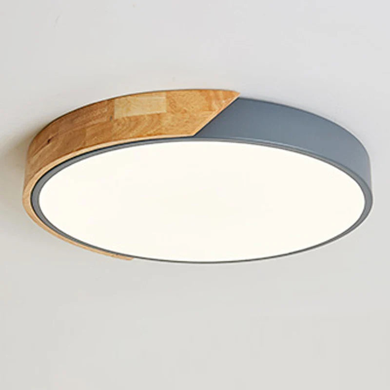 Modern Round LED Ceiling Lamp with Wooden Accent