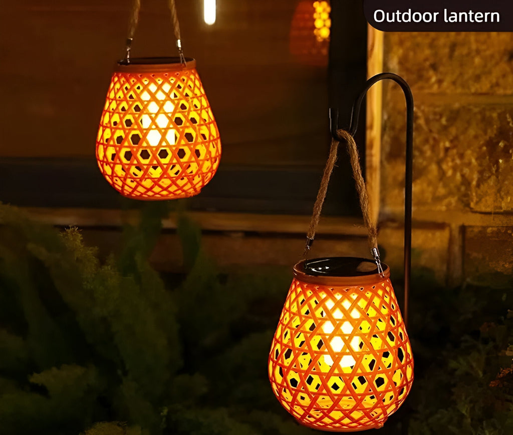 Isavora - Solar Garden Lamp with Woven Bamboo Look