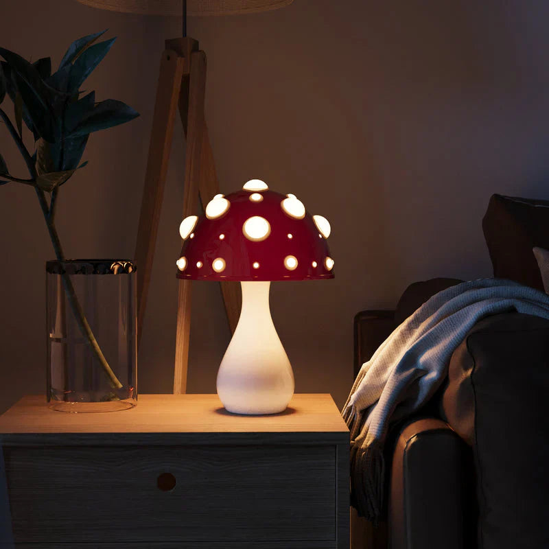 Decorative Table Lamp in the Shape of a Fly Agaric Mushroom – Original Lighting for the Bedroom and Living Room