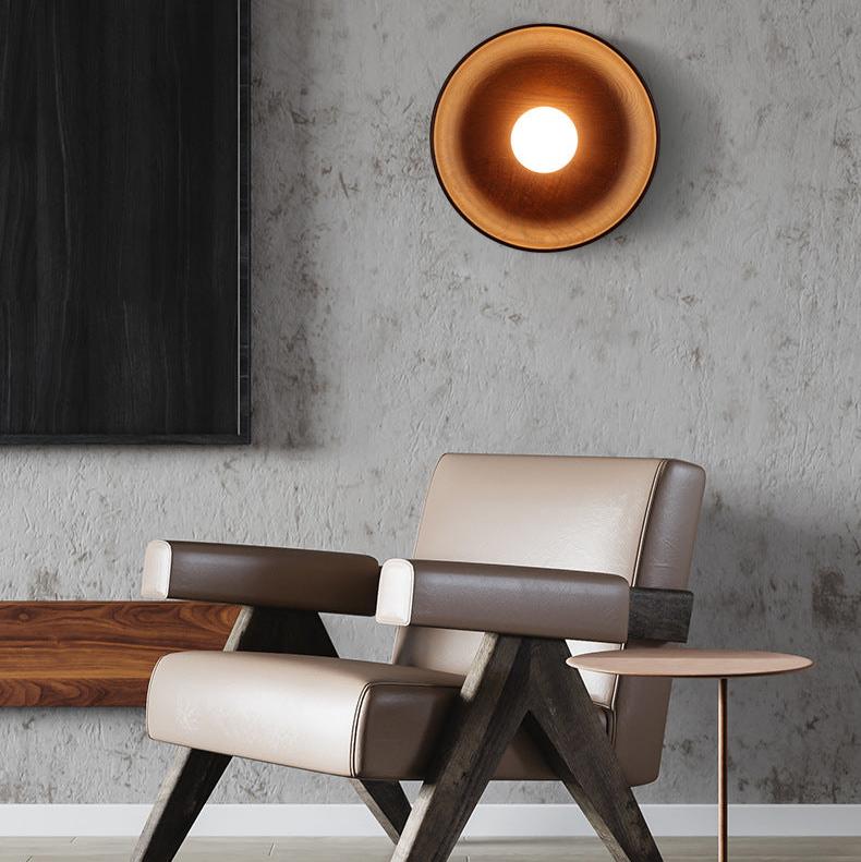 Solid Wood Circle Japandi Wall Light