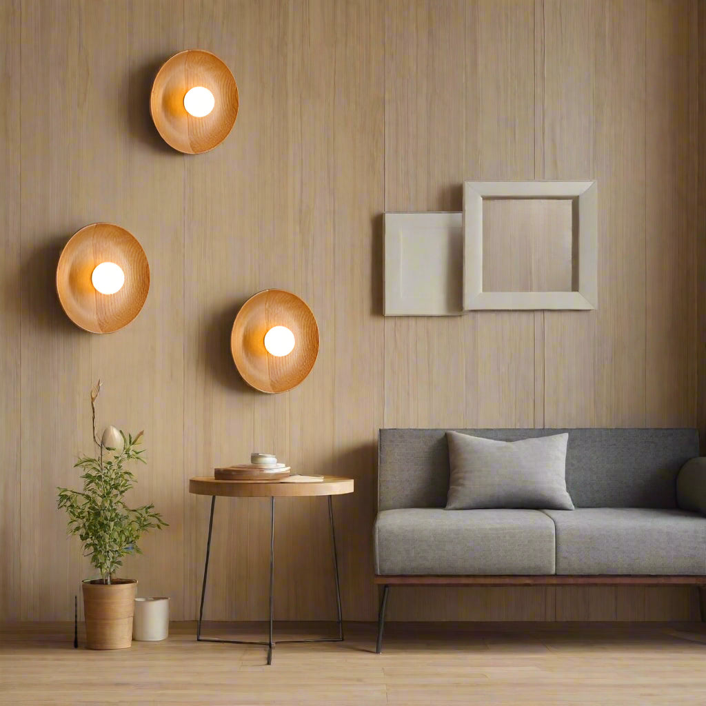 Solid Wood Circle Japandi Wall Light