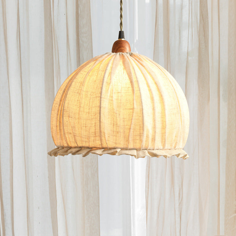 Tally Wood Japandi Linen Pendant Light
