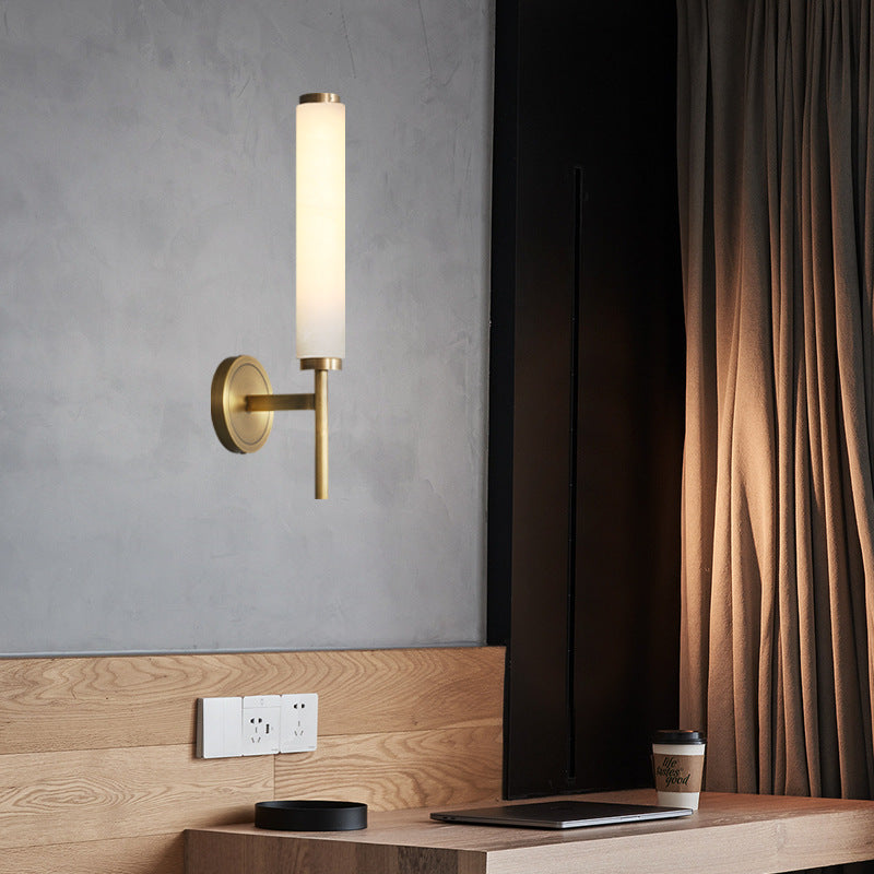 Nordic Brass Travertine Tube Wall Light