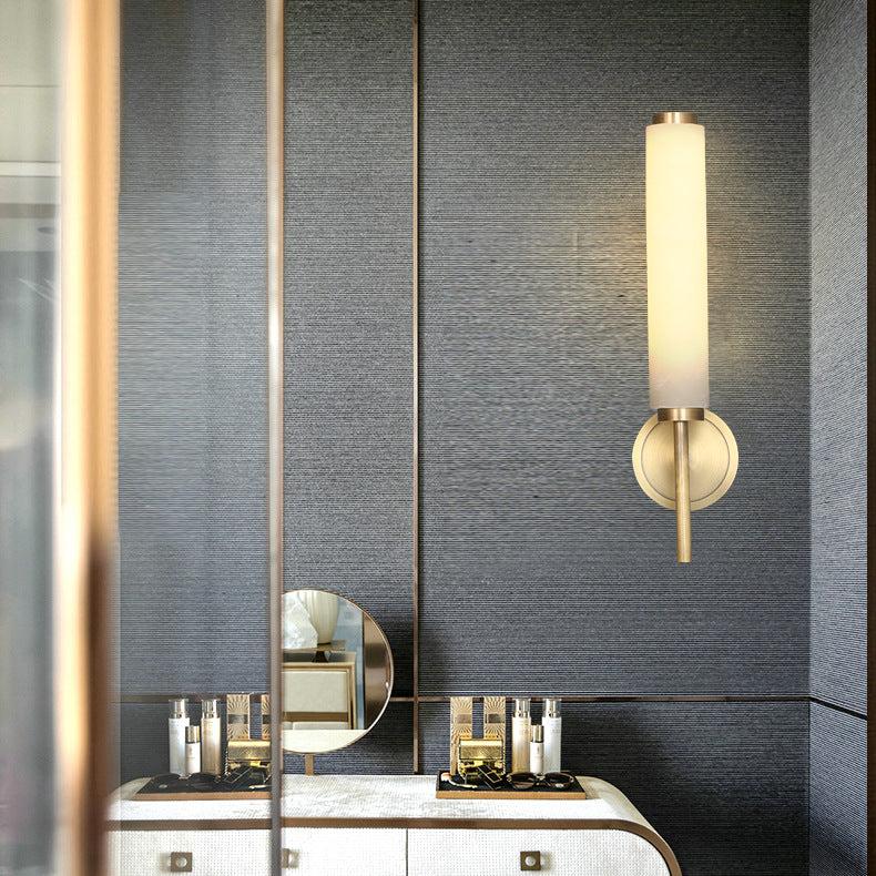 Nordic Brass Travertine Tube Wall Light