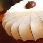 Ceiling Lamp Fabric Shade Pleated Lotus Shape Wooden Canopy