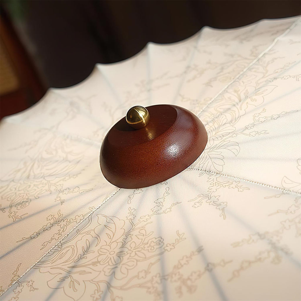 Ceiling Lamp Fabric Shade Pleated Lotus Shape Wooden Canopy