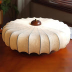 Ceiling Lamp Fabric Shade Pleated Lotus Shape Wooden Canopy