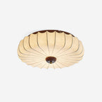 Ceiling Lamp Fabric Shade Pleated Lotus Shape Wooden Canopy