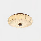 Ceiling Lamp Fabric Shade Pleated Lotus Shape Wooden Canopy