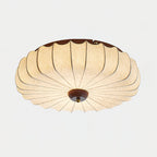 Ceiling Lamp Fabric Shade Pleated Lotus Shape Wooden Canopy