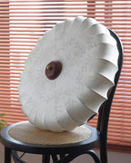 Ceiling Lamp Fabric Shade Pleated Lotus Shape Wooden Canopy
