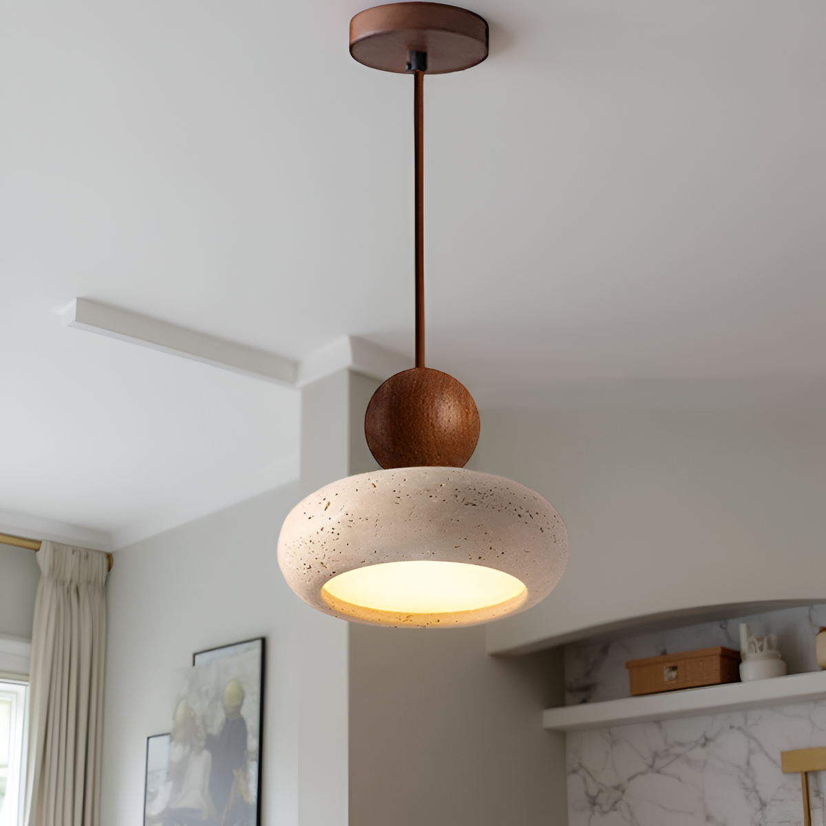 Retro Wabi-Sabi Travertine Pendant Light