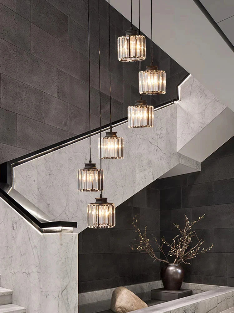 Glass Long Chandelier for Stairs and Hall