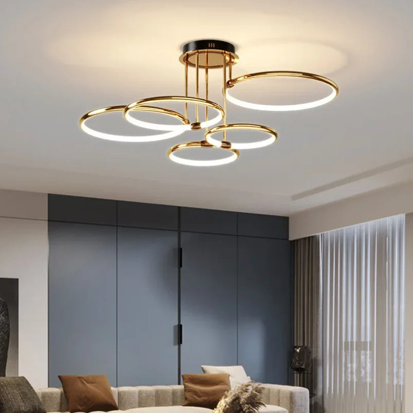 Modern LED chandelier with rings – ceiling lamp with a geometric shape
