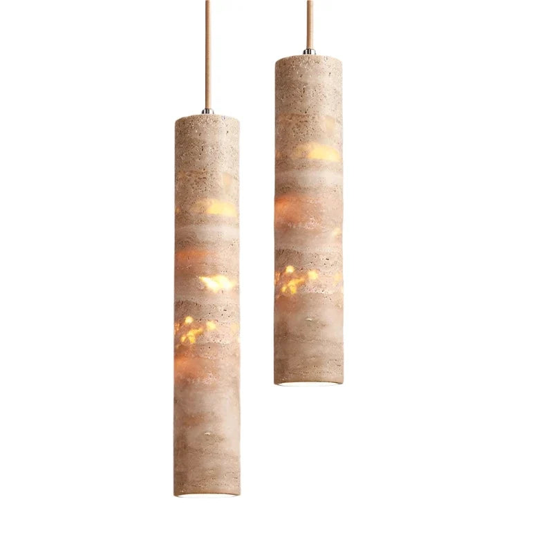 Cream Travertine Tube Pendant Light